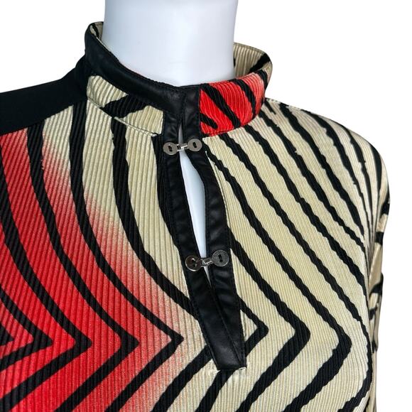 Vintage Jamie Sadock Firework Beige/Red/Black Striped Long Sleeve Golf Top sz M - Picture 3 of 10